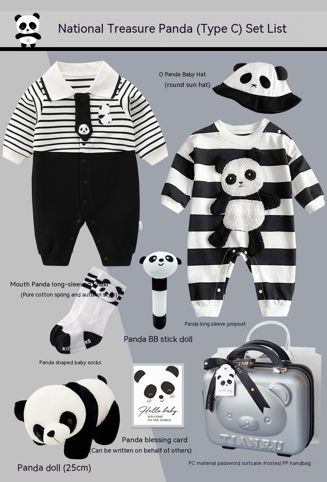 Baby panda gift set with suitcase