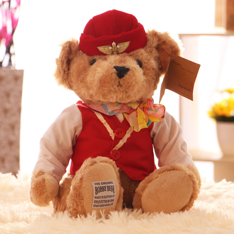Teddy bear with flight attendant uniform