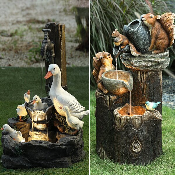 Garden statue fountains animal family