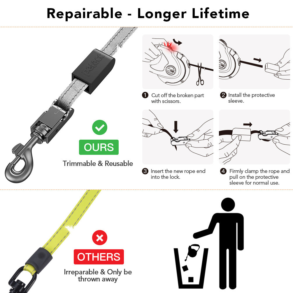 Dog leash retractable reflective