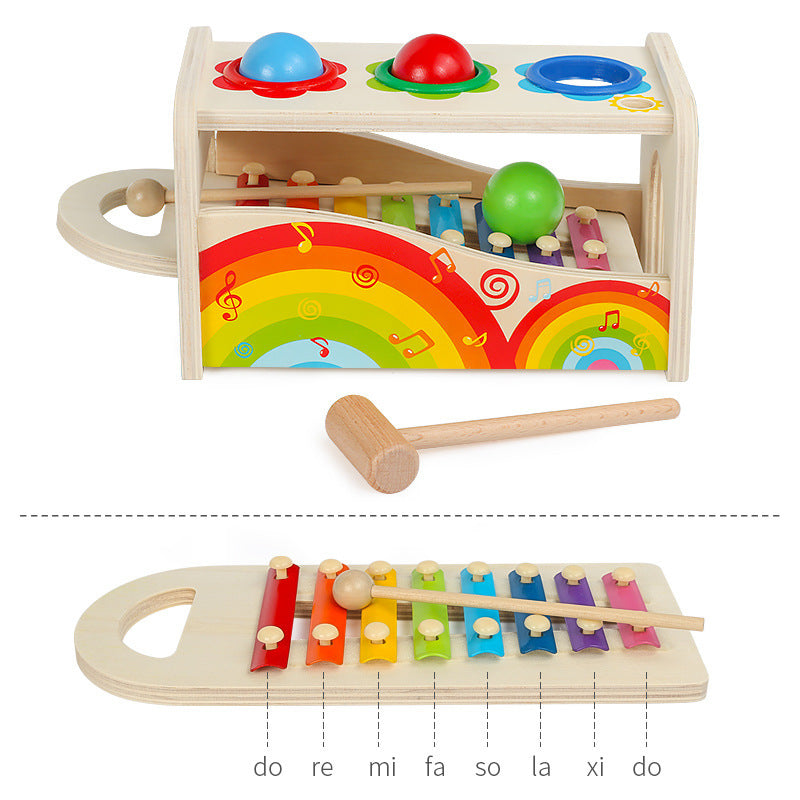 Wooden toy with music knocking table