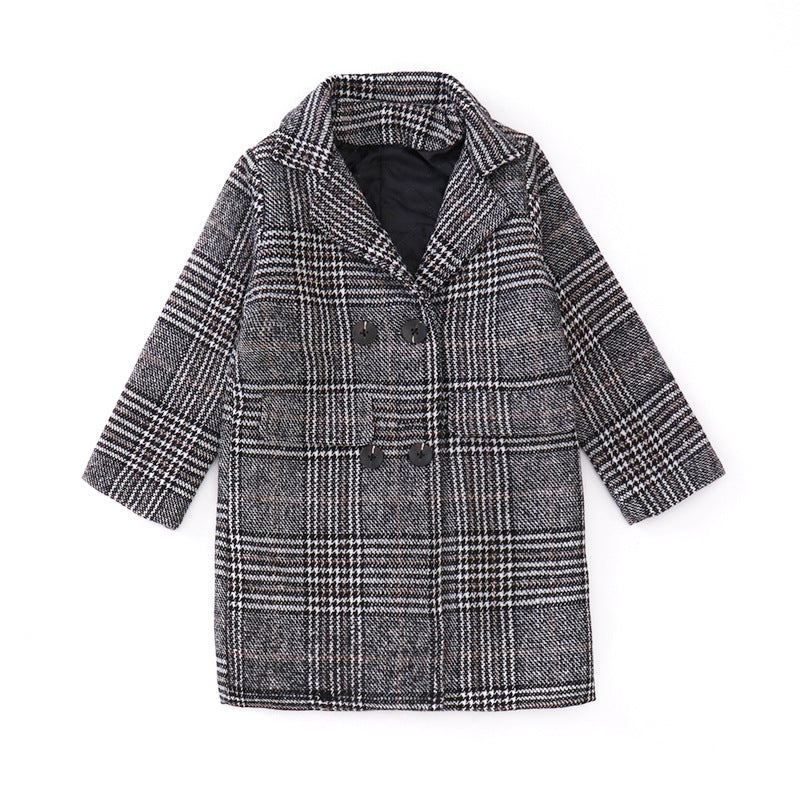 Girl gray plaid houndstooth coat for girls