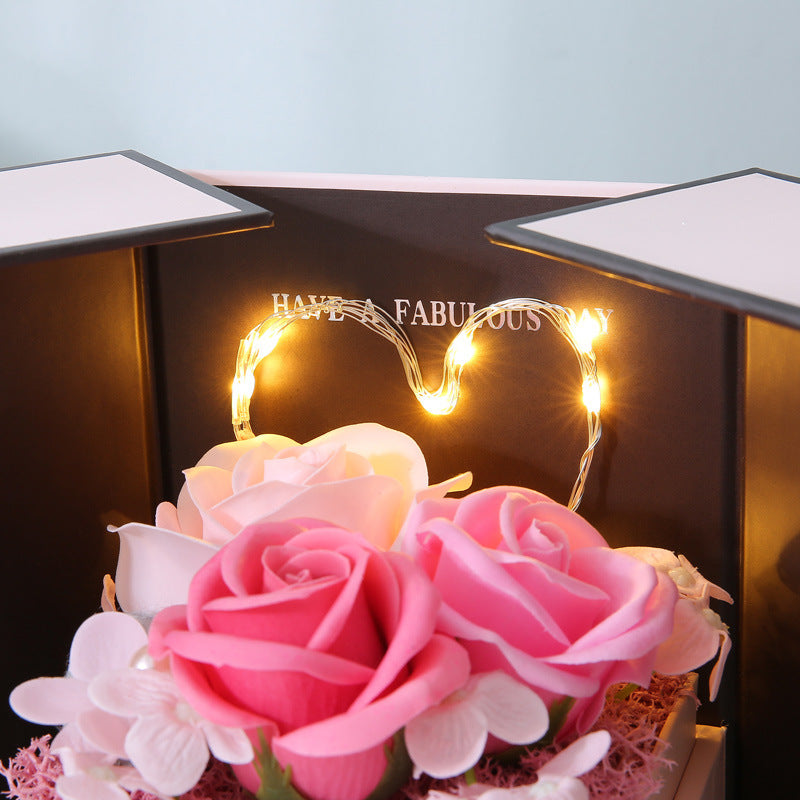 Gift box drawer with flower and leds