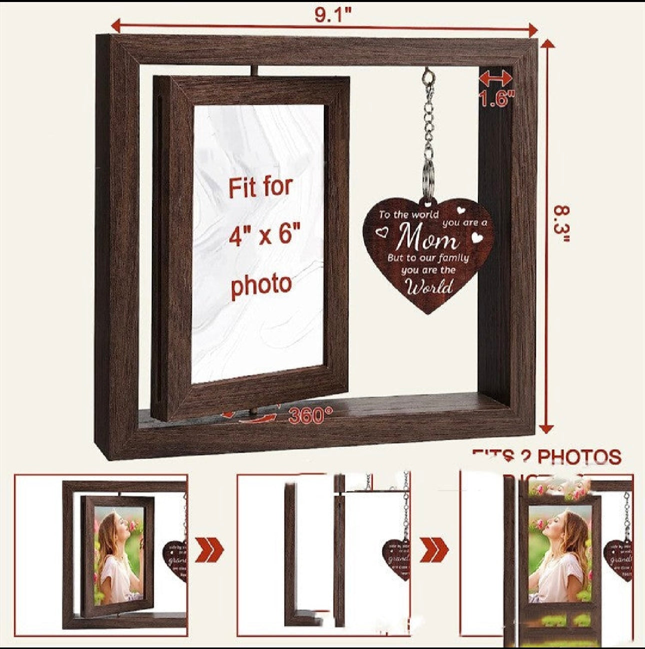 Wooden love photo frame with heart