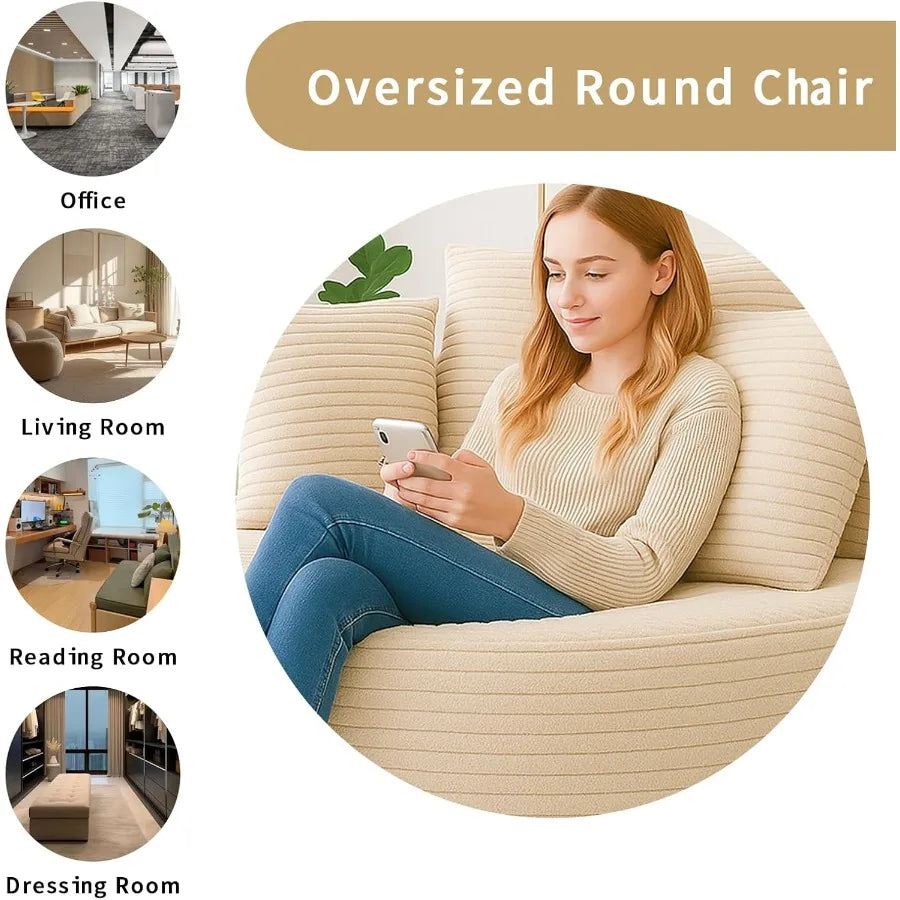 55 Oversized Round Chair Lounge Chaise IndoorCorduroy Circle Chair S Sofa Couch Bed Fluffy Modern S Boneless Sofa for Reading N