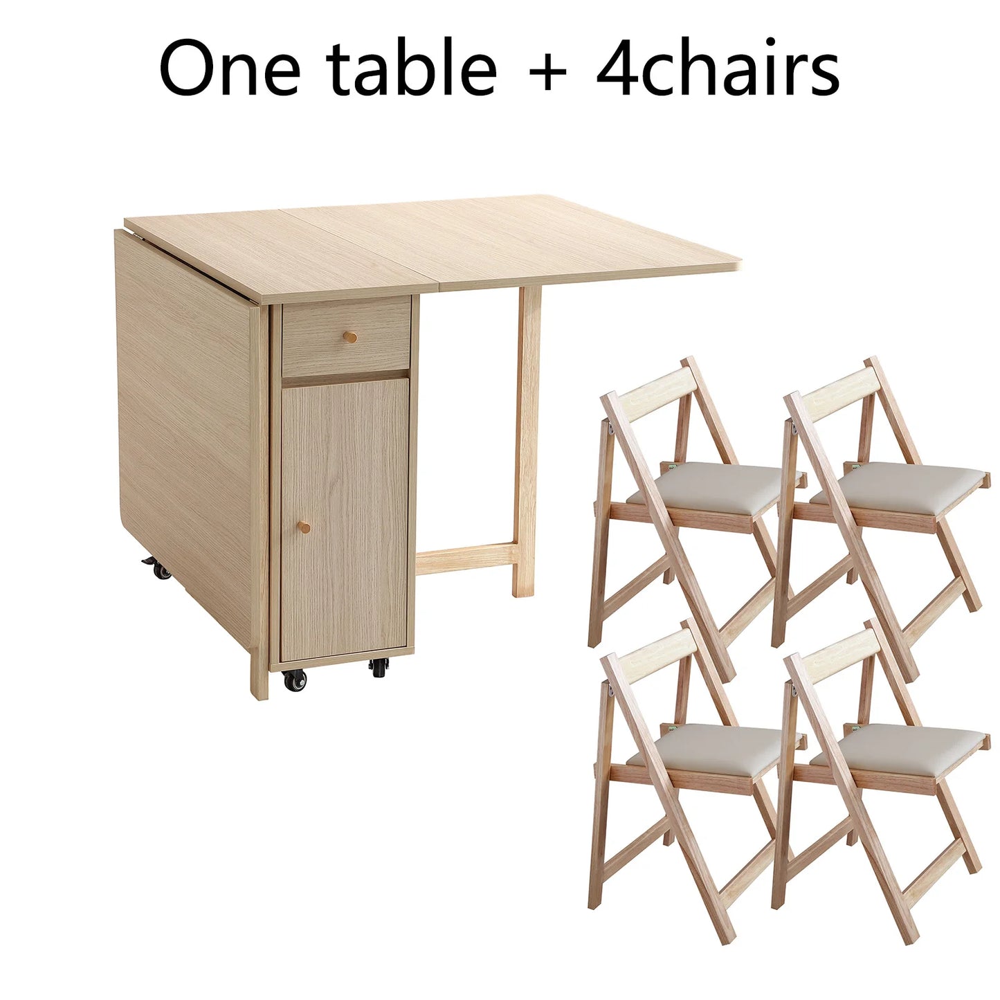 Folding Dining Table with 2 Drawers and 4 Wheels for Living Room,Kitchen, Farmhouse, Space Saving Table