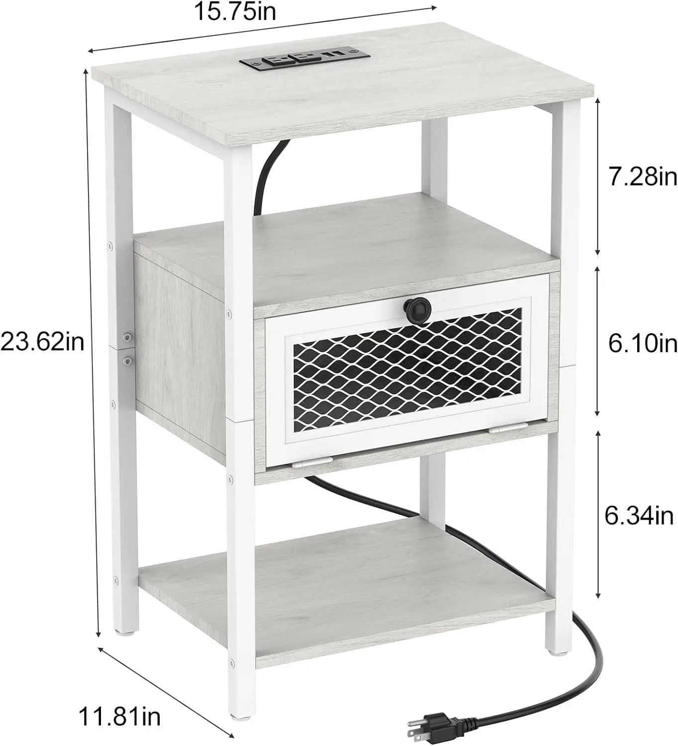 Set of 2 Nightstand Charging Station End Side Table Flip Storage Drawer Bedroom Bedside Table
