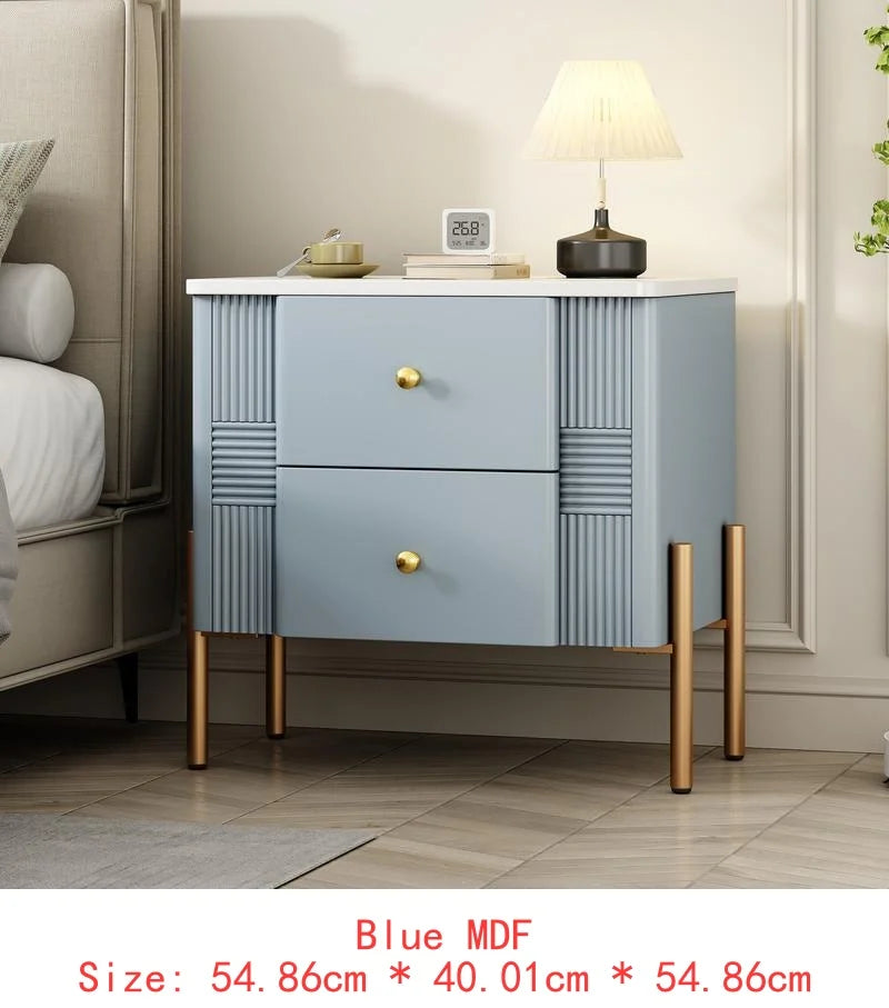 Modern Nightstand with 2 Storage Drawers, Fluted Side Table with Gold Handles and Legs, End Table for Living Room and Bedroom,
