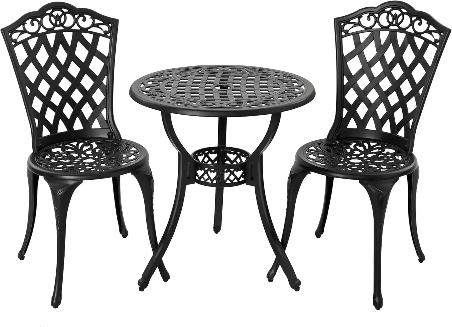 3 Piece Outdoor Bistro Table Set, All Weather Cast Aluminum Patio Bistro Sets Patio Table and Chairs Set of 2 with Umbrella Hole