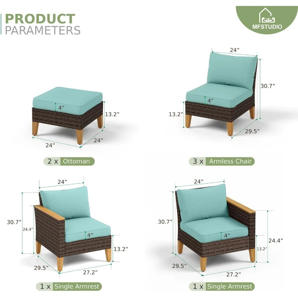 7 Piece Extra Large Wicker Patio Furniture Set, 2 x Armless Chair, 2 x Ottoman, 3-Seat Sofa, All-Weather Outdoor Rattan Patio