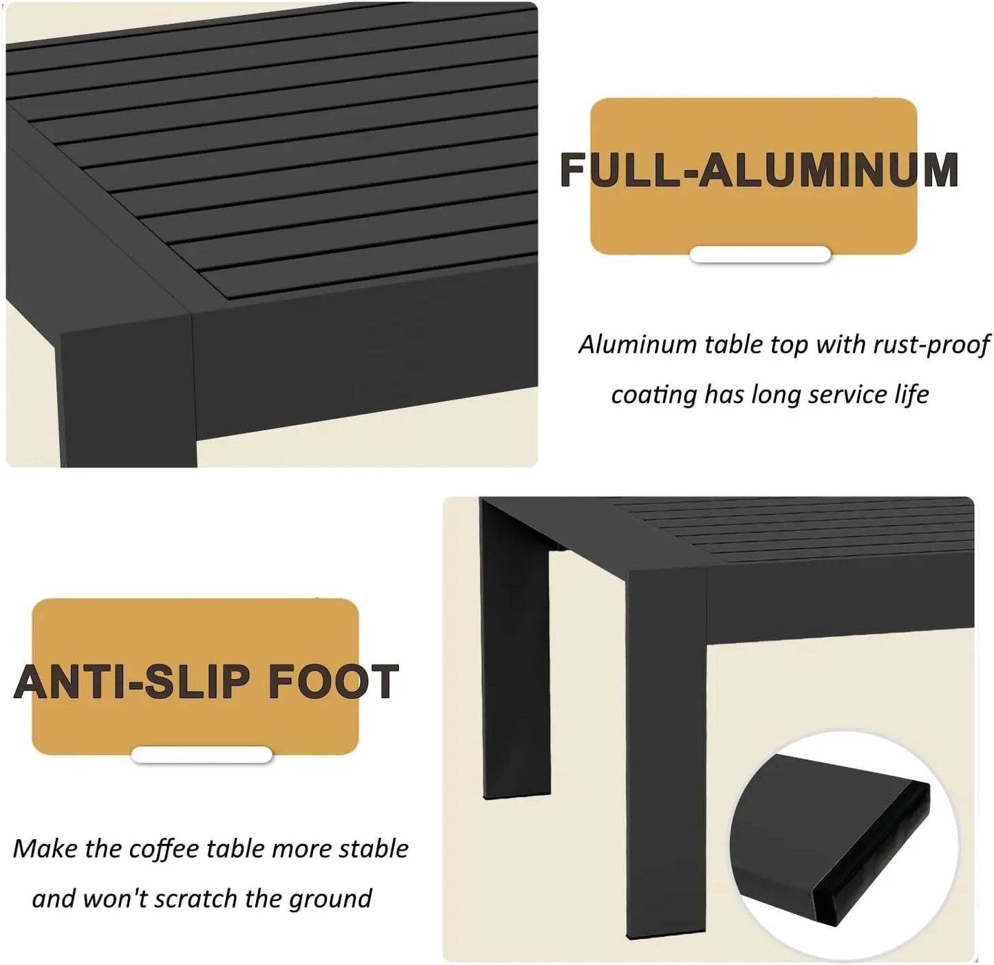 Outdoor Aluminum Furniture Set, 5 Pieces Patio Sectional Conversation Chat Sofa Modern Seating Set with Coffee Table
