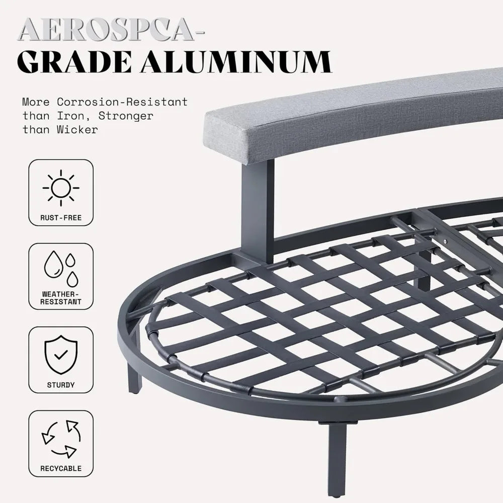 10 Seats Aluminum Patio Furniture Set, Outdoor Sectional Sofa with 6" Cushions, Modular Curved Conversation Set, All-Weather Fur