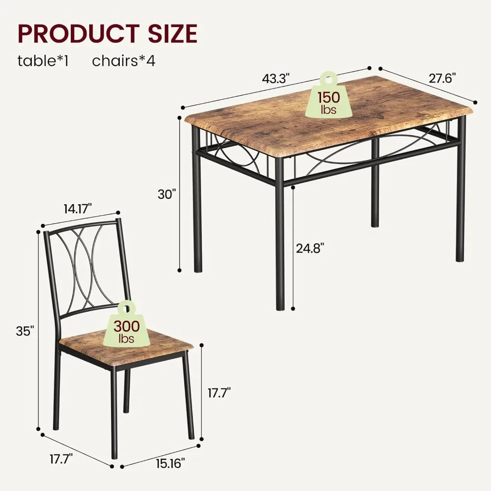 Dining Table Set, With 4 Chairs, Rectangular Dining Table Set For 4, Kitchen Table Set