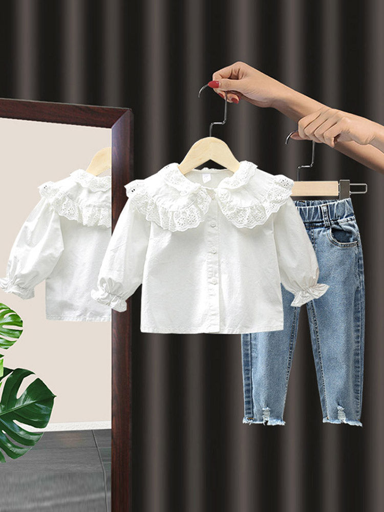 Girl Western Style set Fashion Shirt Jeans Two-piece Baby Girl Girl Clothing Trend