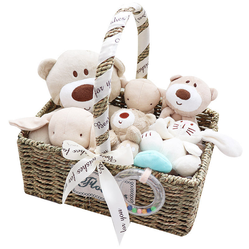 Newborn baby plush toy gift basket