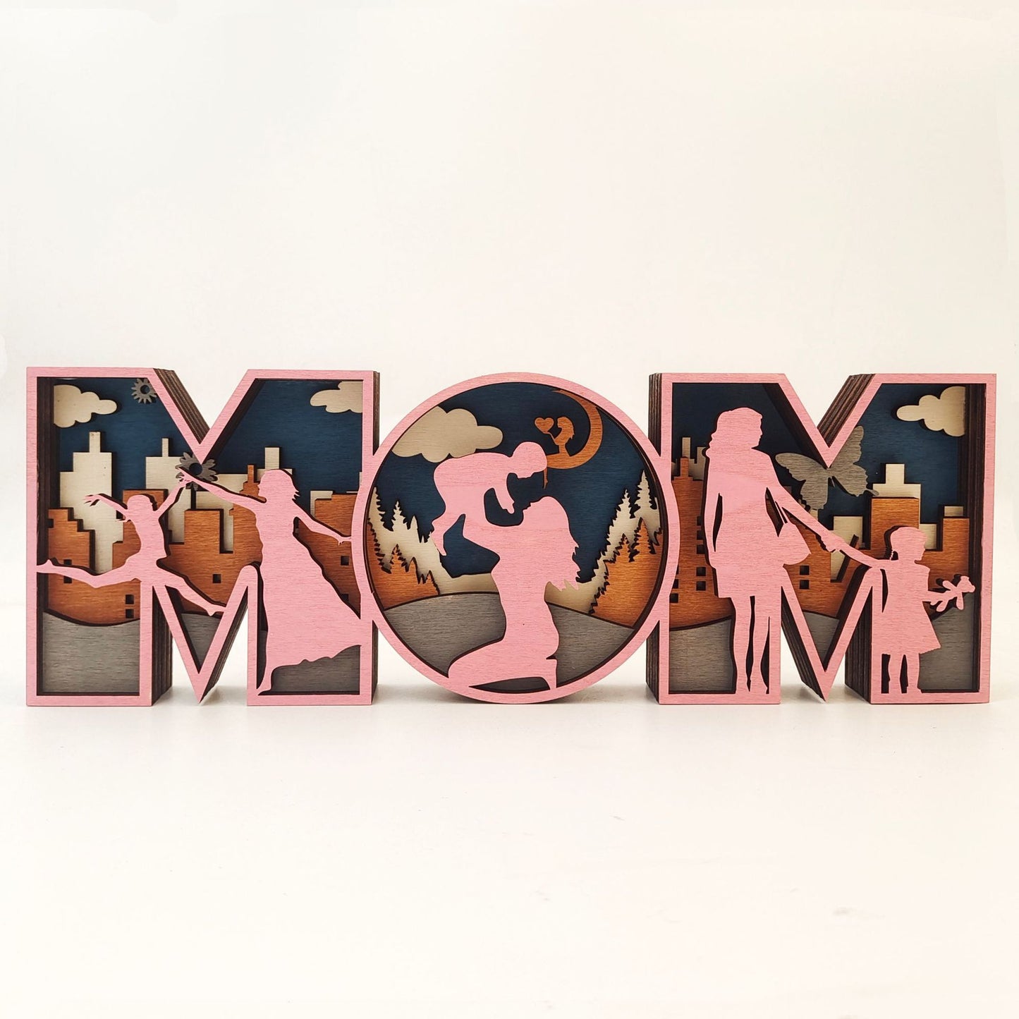 Mom wooden LED light decor