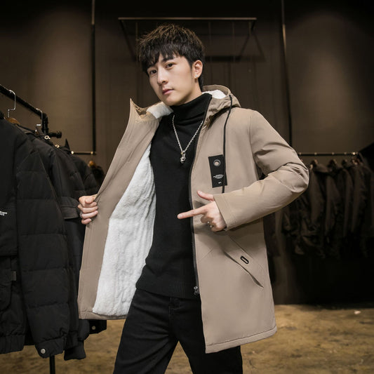 Mans soliede kleur kap baadjie Koreaanse weergawe Plus fluweel verdikking