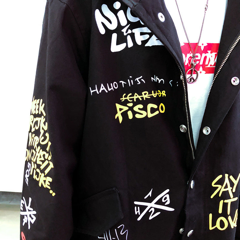 Dark graffiti trench coat