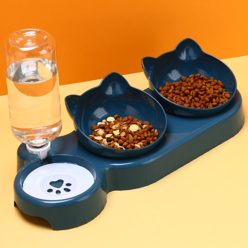 Water dispenser with food bowls for pets