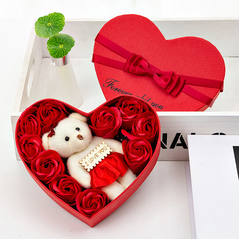 Gift box with roses and bear