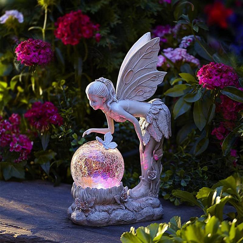 Flower Fairy statue with solar light