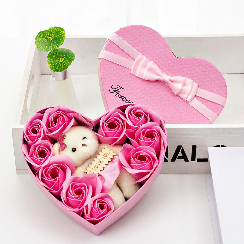 Gift box with roses and bear