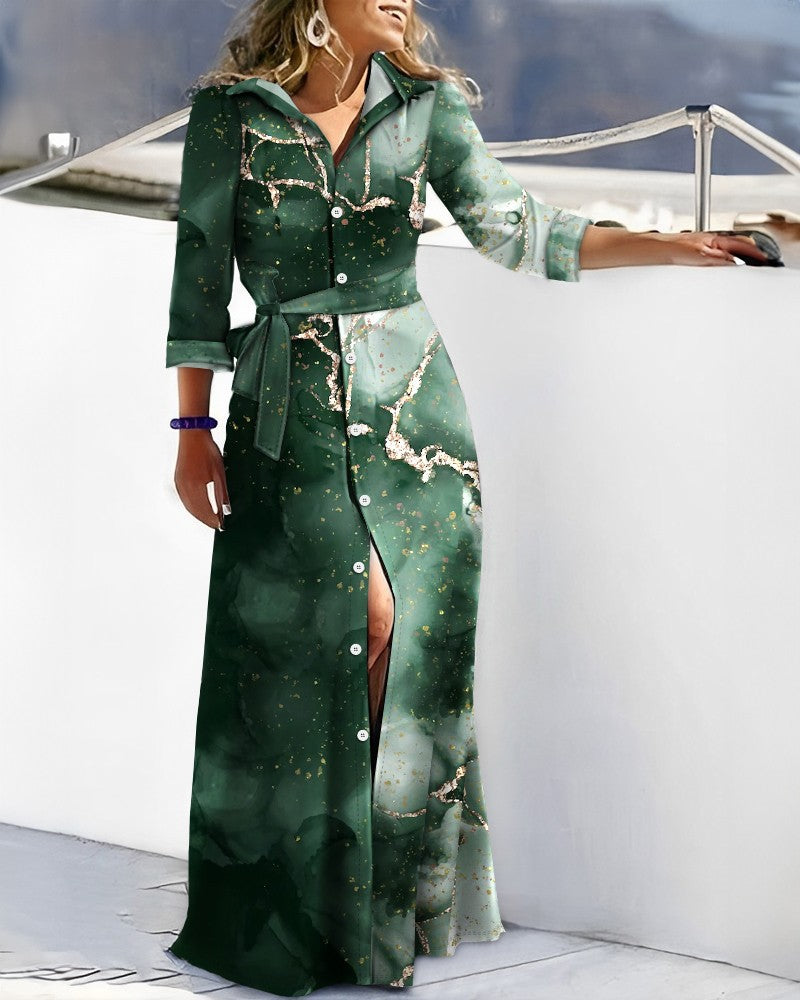 Fashion Long Sleeve Printed Shirt Dress