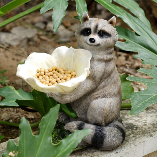 Garden decoration raccoon birdfeeder