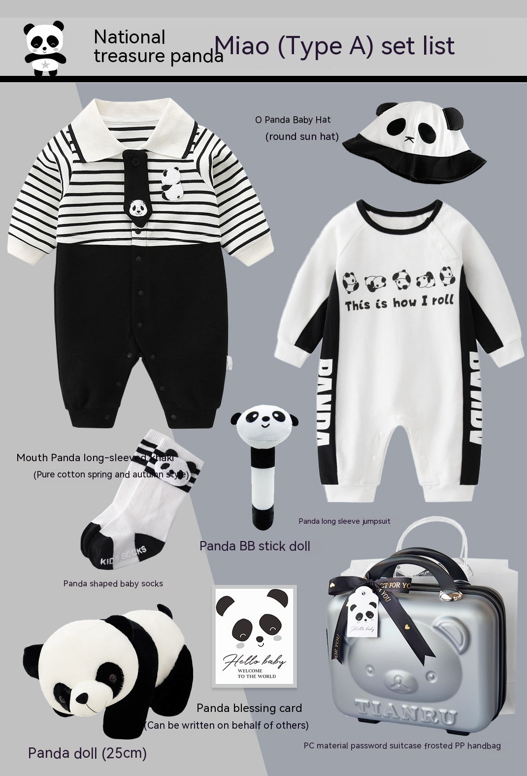Baby panda gift set with suitcase