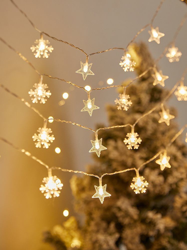 String lights star and snowflake