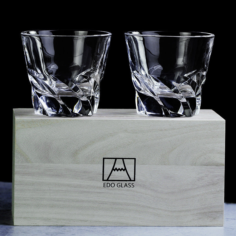 Whiskey glass set in wooden box