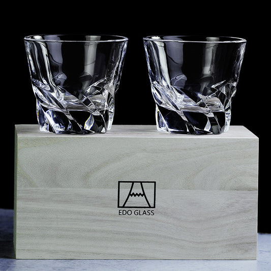 Whiskey glass set in wooden box