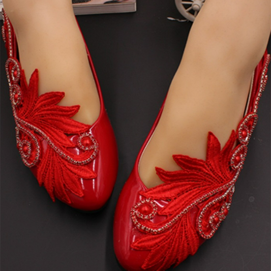 Red flat wedding shoes chines style