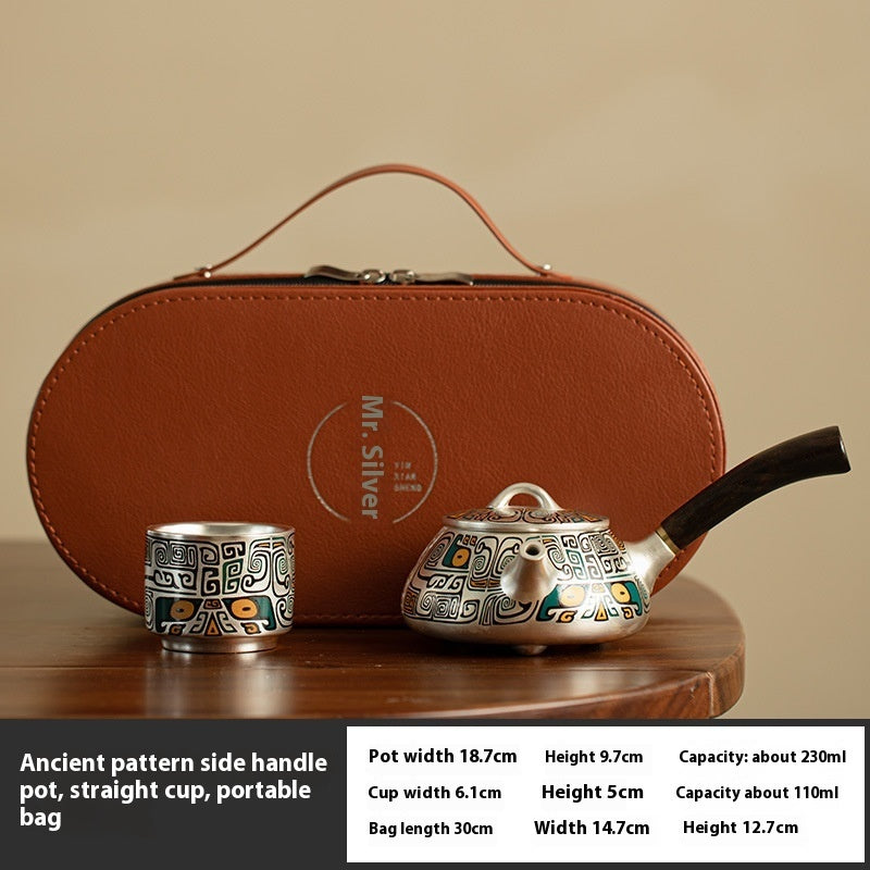 Silver plated tea set in leather case