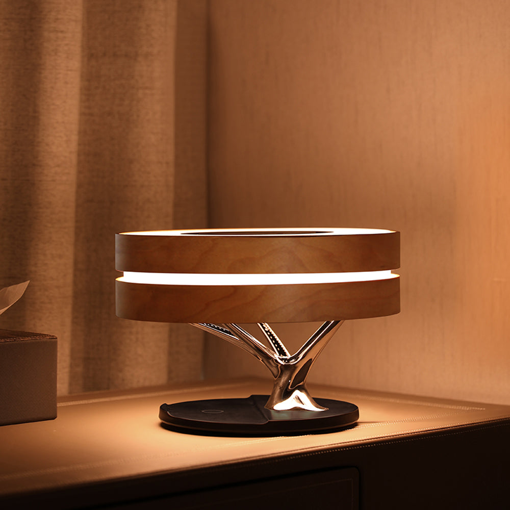 Bed lamp with bluetooth speaker and wireless charging