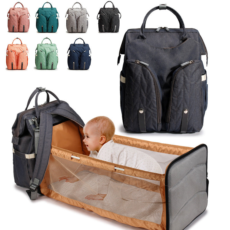 Backpack with folding baby crib