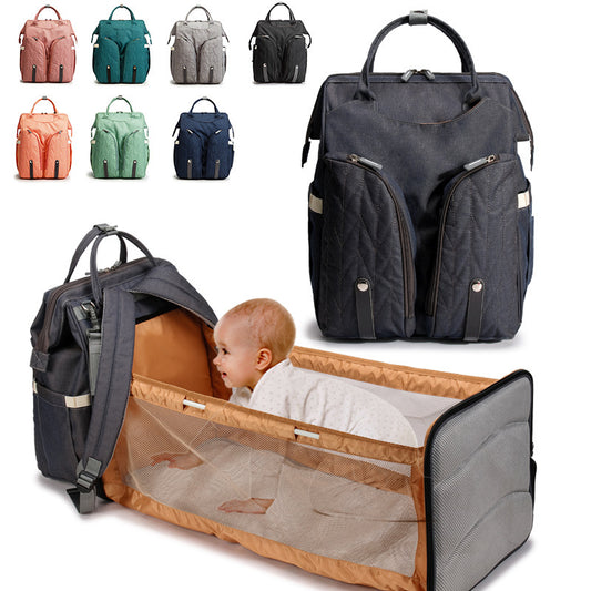 Backpack with folding baby crib