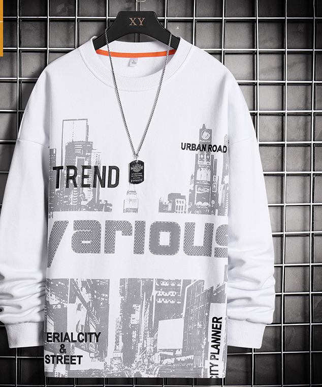 Nuwe Langmou Hoodie Mans City Print Leisure