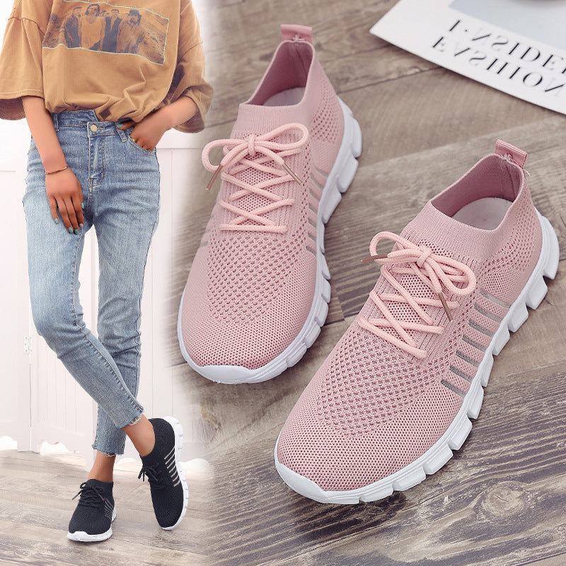 Breathable shoes for women Casual Ladies Shoes Breathable  Women Flying Knit Sports Shoes Flat Shoes