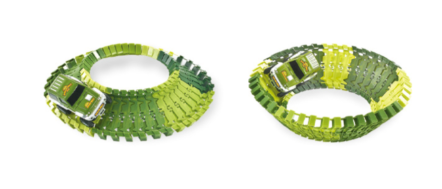 Electric toy car with tracks