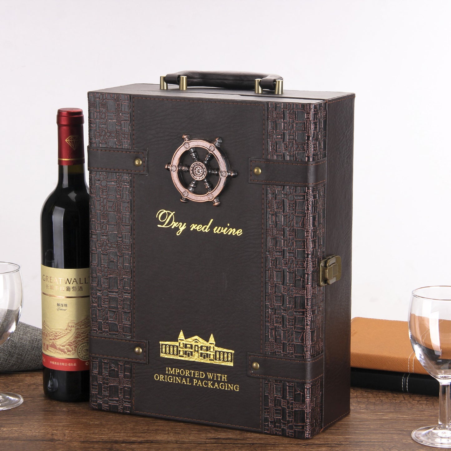 Handcrafted leather wine box