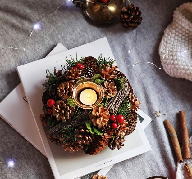 Christmas wreath with candle holder