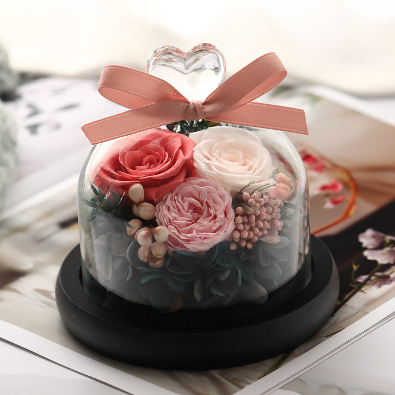 Valentine's Day immortal flowers in glass cover