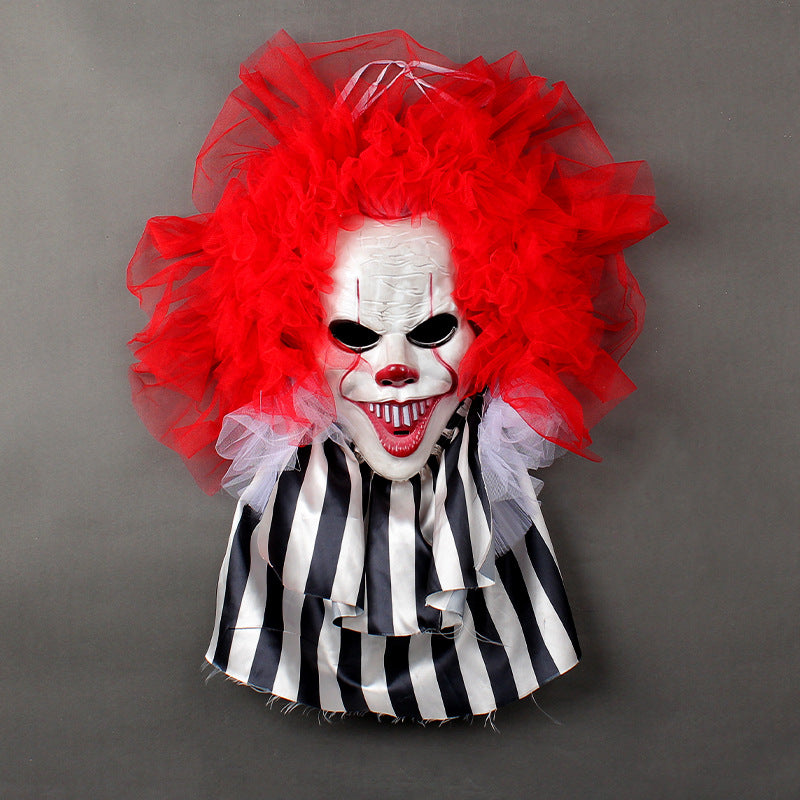 Scary clown hanging wreath