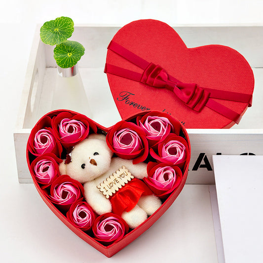 Gift box with roses and bear