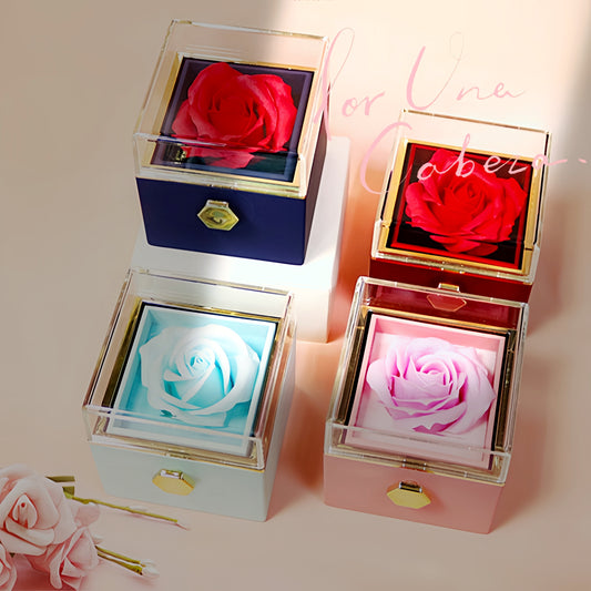 Preserved rose box with rotating drawer