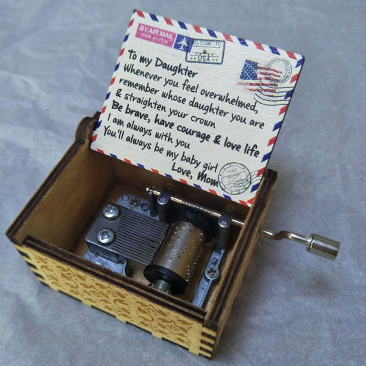 Wooden music box with love card