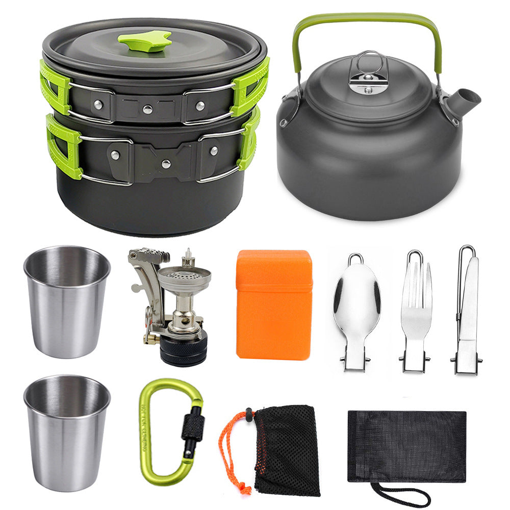 Portable camping cooker stove sets