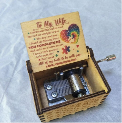 Wooden music box with love card