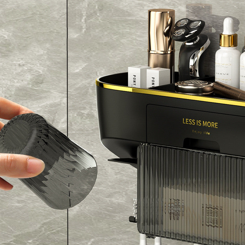 Toothbrush holder with cups and dispenser